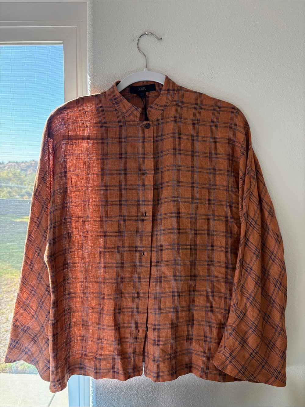 NWT Zara Checked Linen Shirt ZW Collection - Picture 7 of 11
